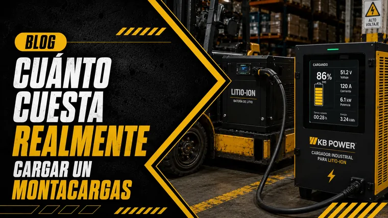 Cargador industrial KB Power conectado a una batería de litio-ion de montacargas