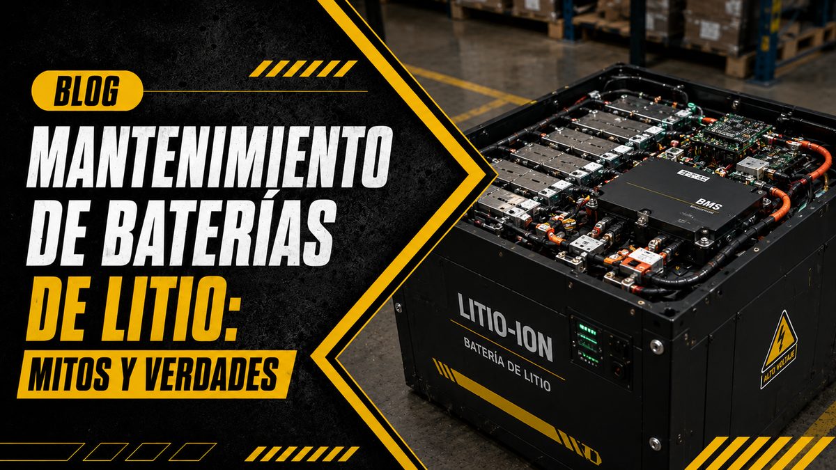 Interior de una batería de litio-ion para montacargas mostrando el sistema BMS