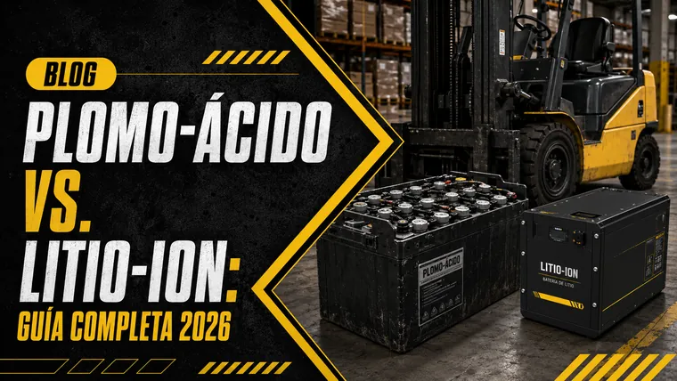 Batería de plomo-ácido junto a batería de litio-ion para montacargas en almacén