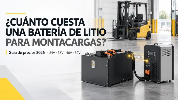 Batería de litio industrial para montacargas conectada a su cargador compatible mediante CAN BUS
